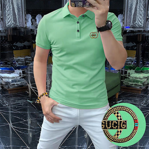 高端轻奢男商务烫钻字母翻领短袖潮流时尚现货半袖男装POLO    JYYP-958#* 商品图2