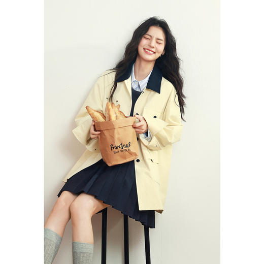 【严选】诗凡黎撞色翻领设计感风衣2025年春新款复古风别致质感中长款外套7G1160021 商品图2