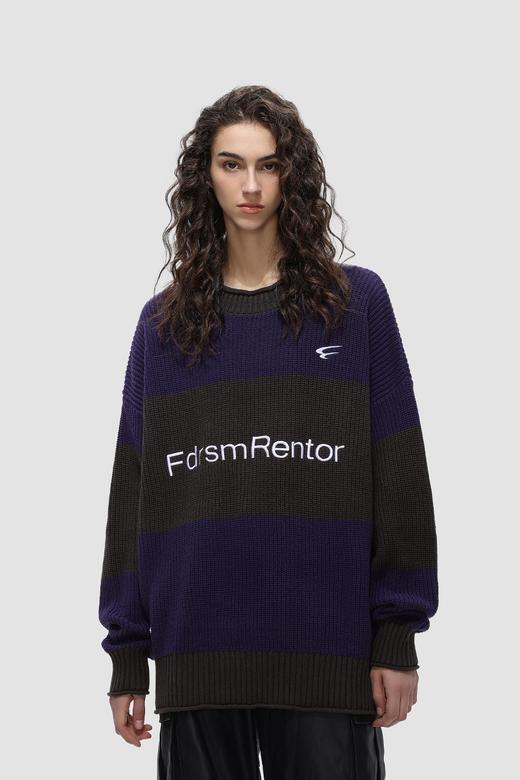 FDR 国潮高街拼色圆领毛衣男女秋冬季慵懒风情侣装宽松针织衫上衣 商品图5