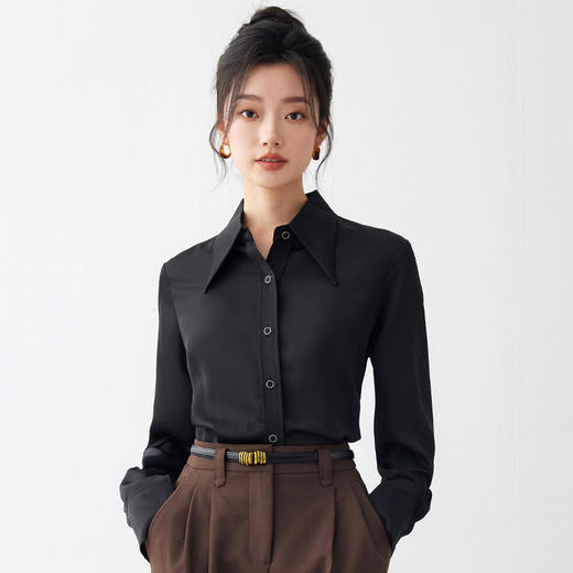 IWY/经典黑色职业衬衫女长袖早秋新款设计感教师内衬职业正装通勤工作服AB195 商品图2
