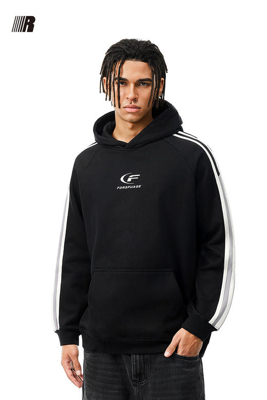 FDR官方店 月牙印花拼接织带美式连帽卫衣男女秋季重磅情侣装上衣 商品图5