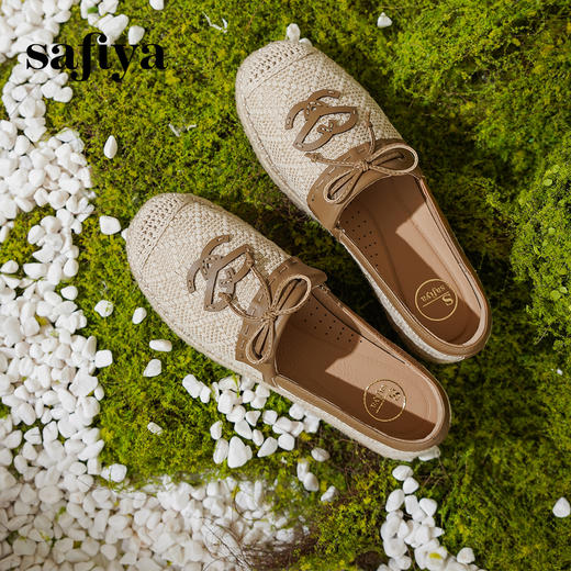 预售10天|Safiya/索菲娅2025小香风拼色懒人一脚蹬套脚编织渔夫鞋SFD1112234 商品图5