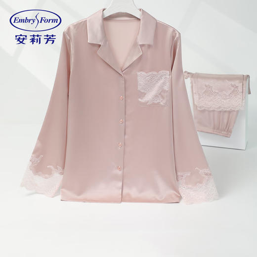 【3F】安莉芳桑蚕丝小翻领睡衣女士蕾丝家居服套装EL00853 商品图0