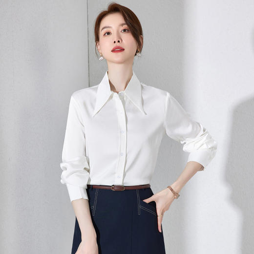 IWY/新款白色长袖衬衫女气质通勤工装职业正装商务面试百搭内搭AB195 商品图0