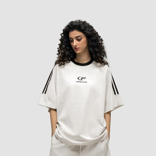 FDR 国潮美式复古拼接插肩短袖t恤男女夏季高街情侣宽松织带上衣 商品图1