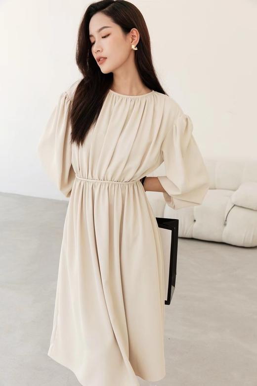 Le Malene 米色圆领优雅连衣裙 15277 商品图3