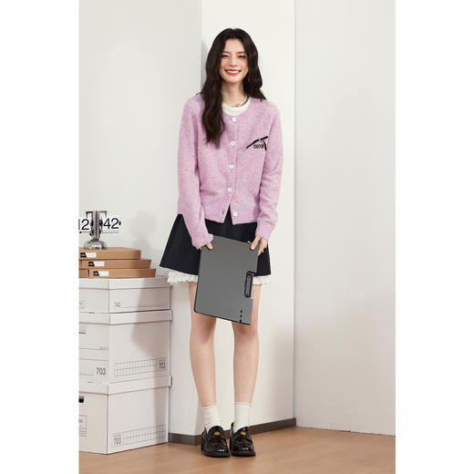 【严选】诗凡黎定织定染彩纱蝴蝶结针织开衫2025春新款羊毛混纺设计感毛衣7G2230361 商品图1