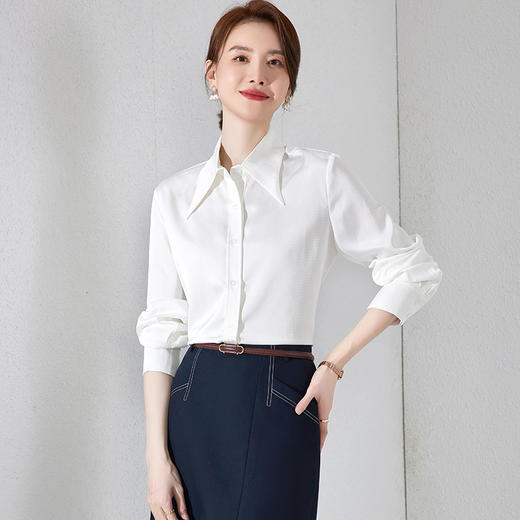 IWY/新款白色长袖衬衫女气质通勤工装职业正装商务面试百搭内搭AB195 商品图1