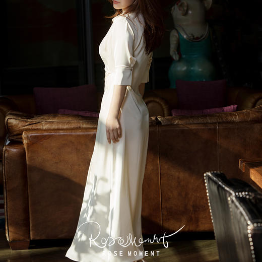 衬衫领纽结掐腰侧开叉长裙长袍 G240936 商品图1