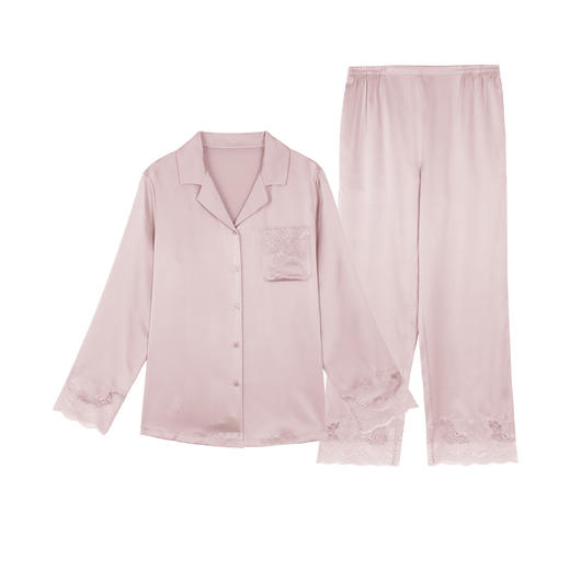 【3F】安莉芳桑蚕丝小翻领睡衣女士蕾丝家居服套装EL00853 商品图1