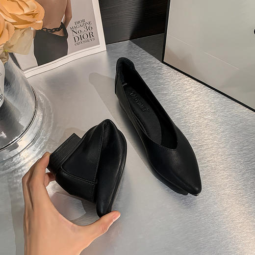 女士平底软尖头单鞋春夏百搭舒适休闲浅口柔皮奶奶女单鞋34-41 商品图2