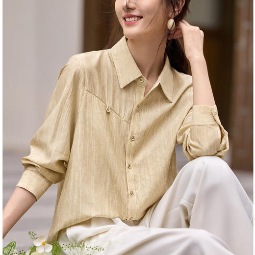 雀说肌理感衬衫女慵懒风宽松polo领衬衣时尚优雅长袖上衣AL3002 商品图3