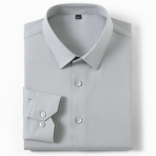 【含蚕丝】罗蒙春秋男士纯色长袖衬衫商务休闲通勤舒适经典百搭翻领男衬衣 商品图7