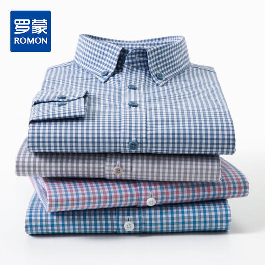 【100棉】罗蒙男士经典百搭网格长袖衬衫舒适休闲简约通勤上班衬衣 商品图0