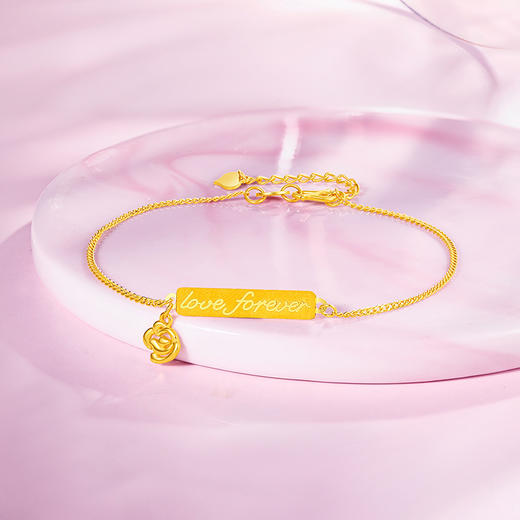 周六福5G足金计价手链玫瑰LOVE FOREVER女款首饰情人节礼 商品图3