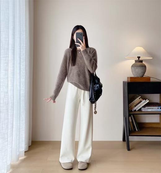 升级2.0春秋新款肌理感超遮肉松紧腰含羊毛蚕丝直筒裤 商品图4