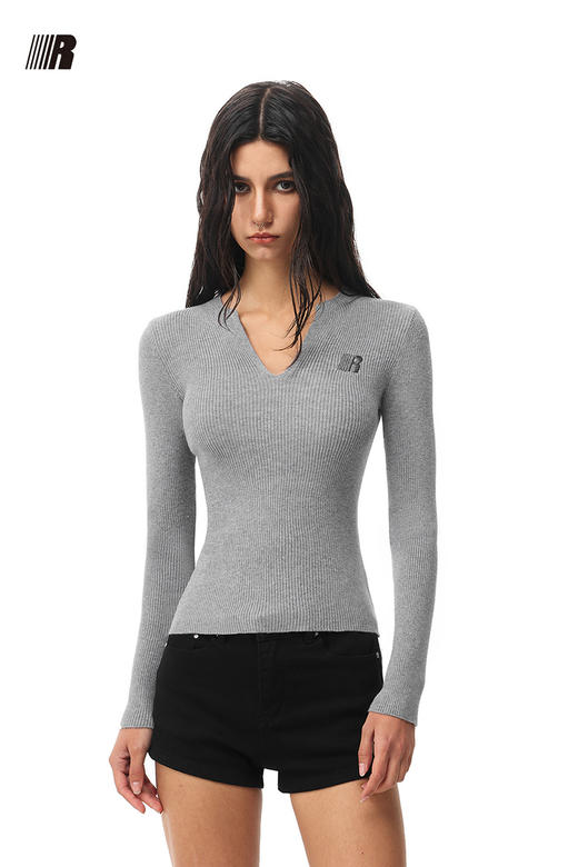 FDR官方店 R字v领针织衫女春季美式辣妹修身显瘦长袖打底上衣毛衣 商品图5