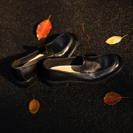 【阿么古纹马皮鞋】英伦风一脚蹬深口乐福鞋秋冬新款百搭单鞋3.5CM 商品图3