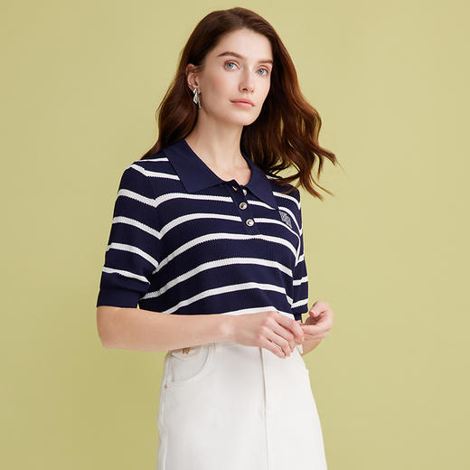EITIE爱特爱夏季新款条纹显瘦百搭针织衫7701407 商品图7