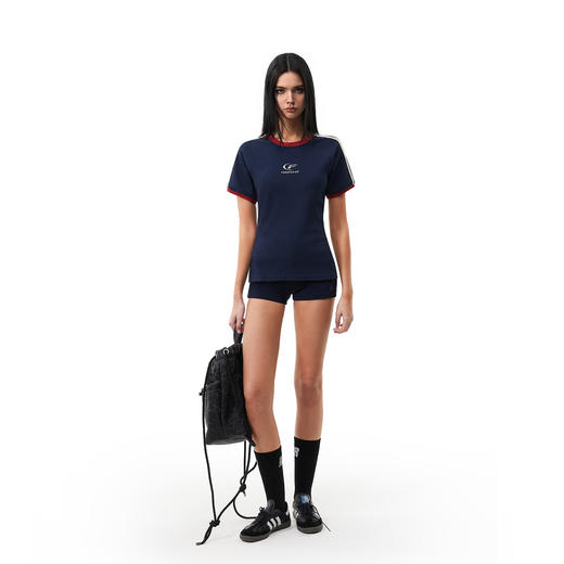 FDR官方店 拼接织带月牙印花辣妹短袖t恤女夏季修身显瘦体恤上衣 商品图3