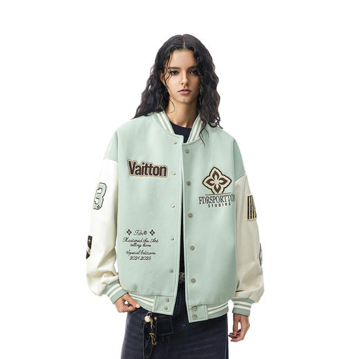 FDR官方店 菱形绣花美式运动夹棉棒球服外套男女秋冬情侣宽松夹克 商品图0