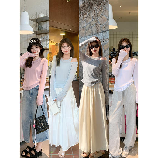 <曾小咸推荐>韩系叠穿真两件防晒露肩T恤上衣 商品图4