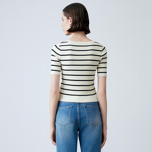 EITIE爱特爱春季新款撞色条纹显瘦百搭基础简约针织衫7701411 商品图4
