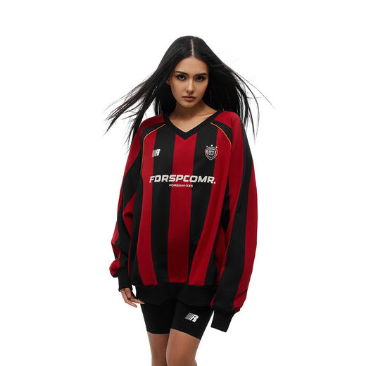 FDR官方店 徽章V领条纹美式卫衣男女秋季重磅情侣装运动上衣球衣 商品图3