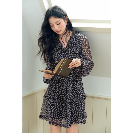 【严选】诗凡黎木耳边紫色碎花连衣裙2025年春新款法式浪漫别致约会仙女裙7G2190591 商品图2