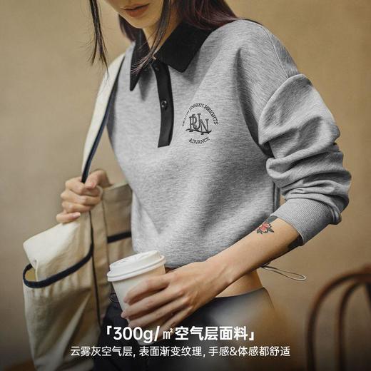 马登复古格雷系空气层运动Polo领卫衣小心机显腰健身长袖春季上衣 商品图3