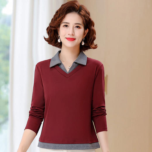 雀说polo领假两件长袖t恤女爆款正肩显瘦上衣打底衫AL 商品图6
