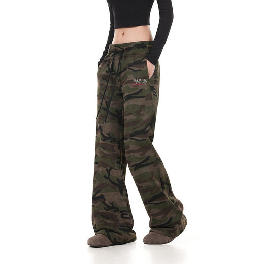 FDR官方店 美式辣妹低腰迷彩微喇叭裤女修身抽绳裤收腰卫裤长裤子 商品图2