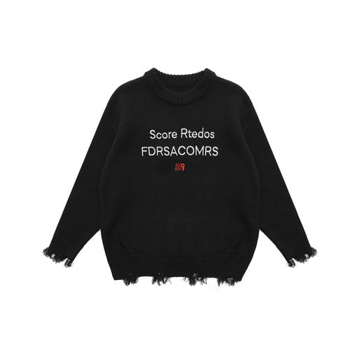 FDR官方店 基础磨破绣花毛衣男女秋冬季情侣美式运动宽松圆领上衣 商品图4