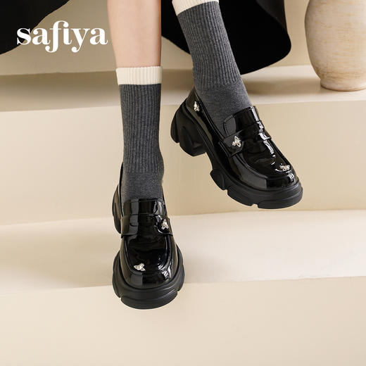 预售10天发|Safiya/索菲娅2025鬼马少女甜酷英伦风粗跟漆皮厚底增高乐福鞋SFD1112173 商品图3
