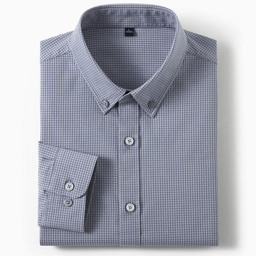 【100棉】罗蒙男士春秋款细格长袖衬衫舒适商务百搭翻领通勤男上班衬衣 商品图1
