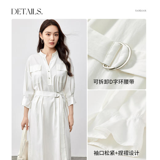 【内购】通勤可拆卸腰带松紧捏褶两穿七分袖衬衫连衣裙-151L58196 商品图4