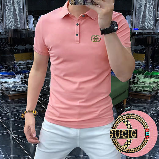 高端轻奢男商务烫钻字母翻领短袖潮流时尚现货半袖男装POLO    JYYP-958#* 商品图1