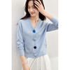 【内购】软糯撞色彩扣短款V领毛衣开衫蓝色简约通勤针织上衣-W51E58632 商品缩略图2