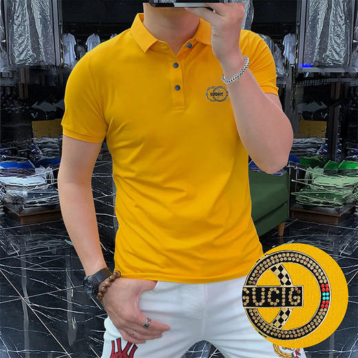 高端轻奢男商务烫钻字母翻领短袖潮流时尚现货半袖男装POLO    JYYP-958#* 商品图4
