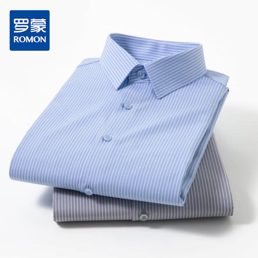 【含蚕丝】罗蒙男士春款长袖细条纹休闲舒适挺括衬衫通勤休闲上班男衬衣 商品图0
