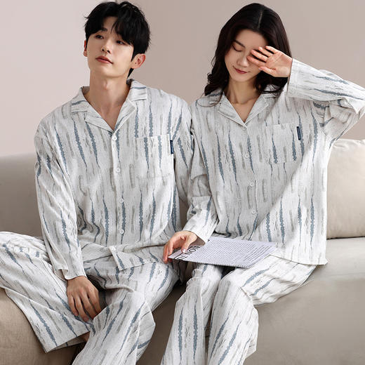 雀说长袖长裤纯棉情侣睡衣春季套装秋天休闲大码可外穿透气家居服AL 商品图5