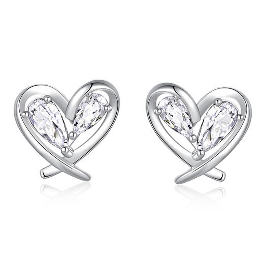 卡蒂罗/KADER 甜蜜心情耳钉  在逃公主简约线条经典爱心造型设计纯银耳饰 闪耀璀璨可爱甜美气质款养耳洞配饰 商品图1