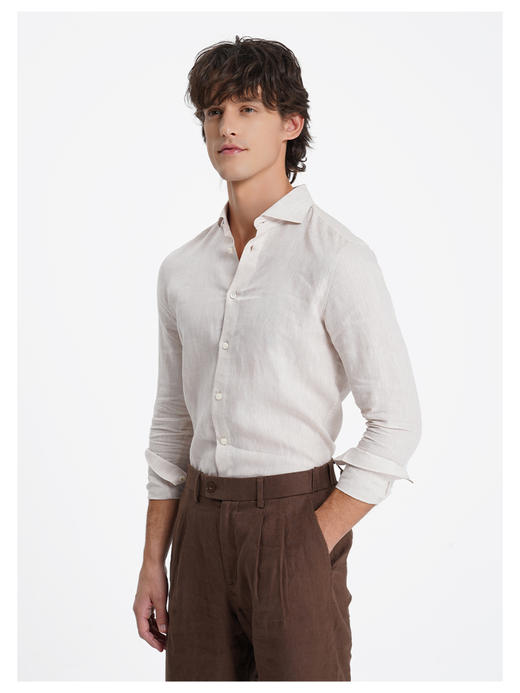 callisto原麻色老钱风一片领长袖衬衫 商品图3