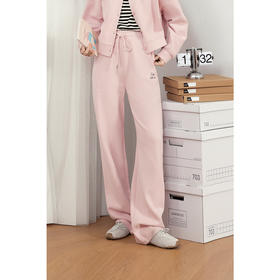 【严选】诗凡黎开春粉色运动休闲裤2025春新品韩系穿搭慵懒直筒显瘦长裤7G1250071