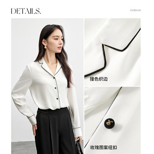 【内购】舒适通勤慵懒风正肩平驳领玫瑰图案单排扣柔滑长袖外穿衬衫-151C57970 商品图3