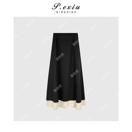 04-3潘依绣丁丁宠粉PanYiXiu/潘依绣羊-毛人丝复古拼接高级感双层半身裙 W-62710 商品图1