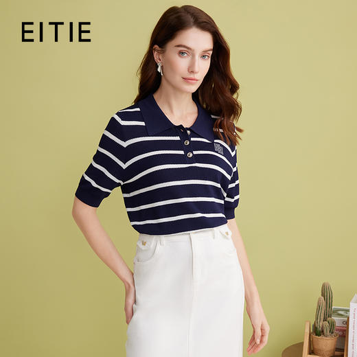 EITIE爱特爱夏季新款条纹显瘦百搭针织衫7701407 商品图1