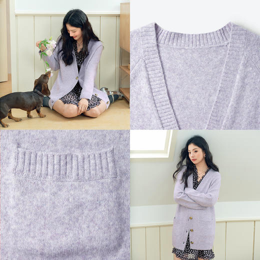 【严选】诗凡黎大廓形亲肤花纱单排扣V领针织开衫女25春新款高级毛衣外套7G2131411 商品图3