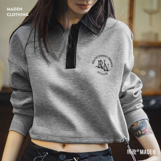 马登复古格雷系空气层运动Polo领卫衣小心机显腰健身长袖春季上衣 商品图0