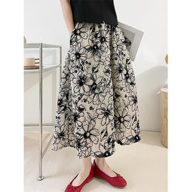 雀说植绒半裙女重工小众复古法式高腰中长款A字裙AL1572